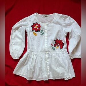 Madewell Embroidered Peplum Button Cotton Top SZ S